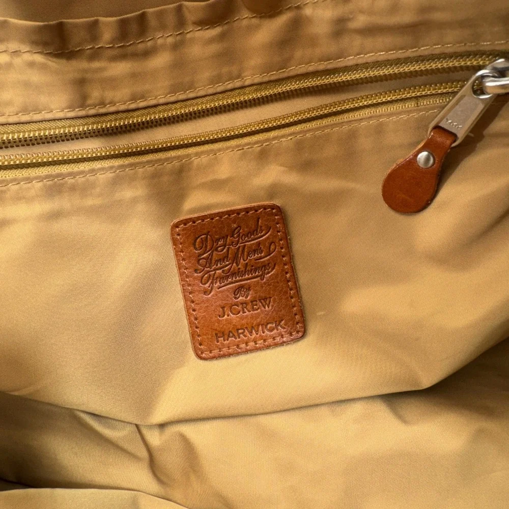 J Crew Harwick Duffle Bag Blue Brown Leather Trim Travel Weekender Overnight